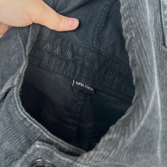 American Eagle AE Black Corduroy Frayed Hem Overall Mini Dress Size Medium - Picture 8 of 9